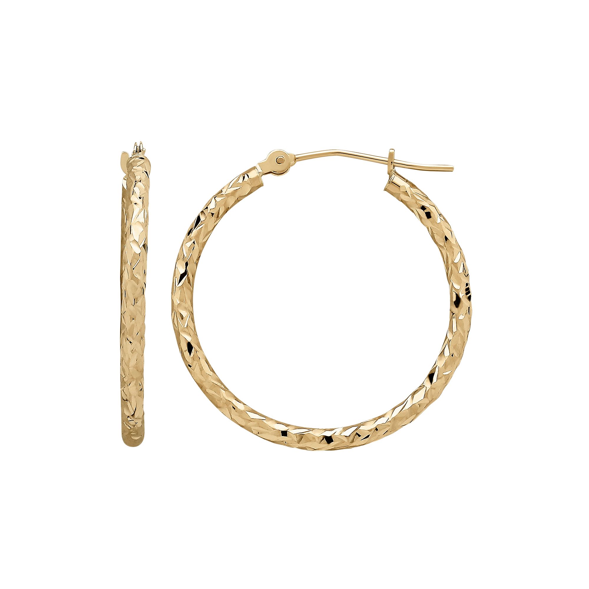 Everlasting Gold 10k Gold Textured Hoop Earrings, Womens