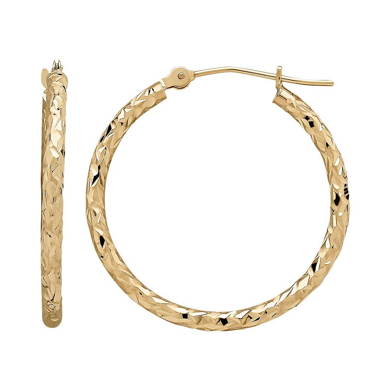 Everlasting Gold 10k Gold Textured Hoop Earrings, Womens