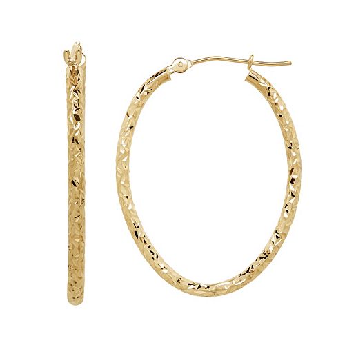 Everlasting Gold 10k Gold Textured Oval Hoop Earrings