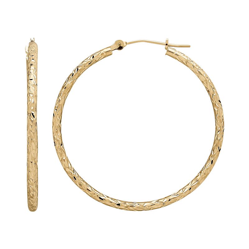 Everlasting Gold 10k Gold Textured Hoop Earrings, Womens