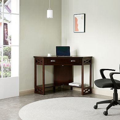 Leick Furniture Chocolate Oak Finish Corner Computer Desk