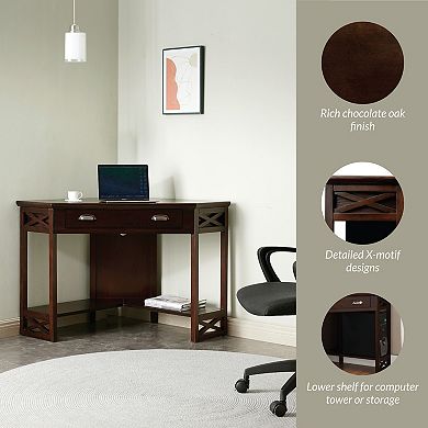 Leick Furniture Chocolate Oak Finish Corner Computer Desk