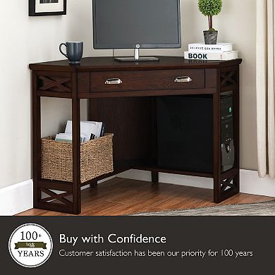 Leick Furniture Chocolate Oak Finish Corner Computer Desk