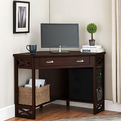 Leick Furniture Chocolate Oak Finish Corner Computer Desk