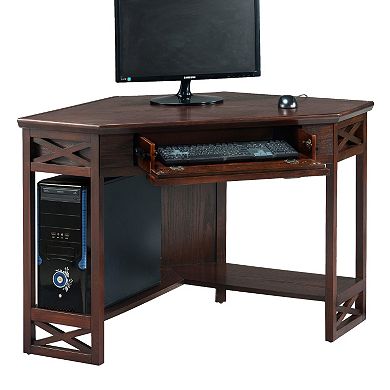 Leick Furniture Chocolate Oak Finish Corner Computer Desk