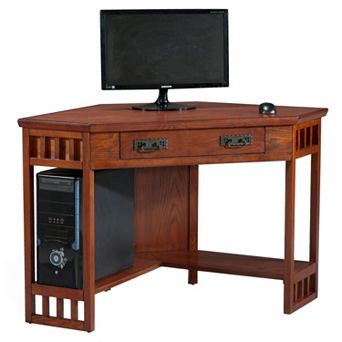 Leick Furniture Mission Oak Finish Corner Computer Desk