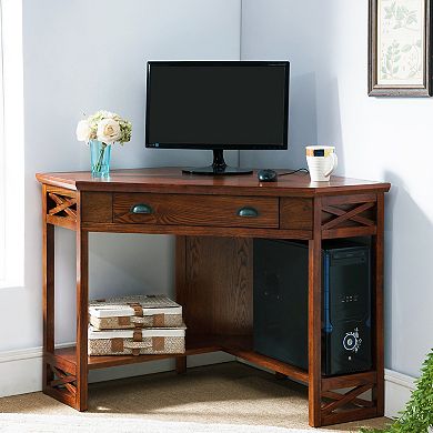 Leick Furniture Oak Finish Corner Computer Desk
