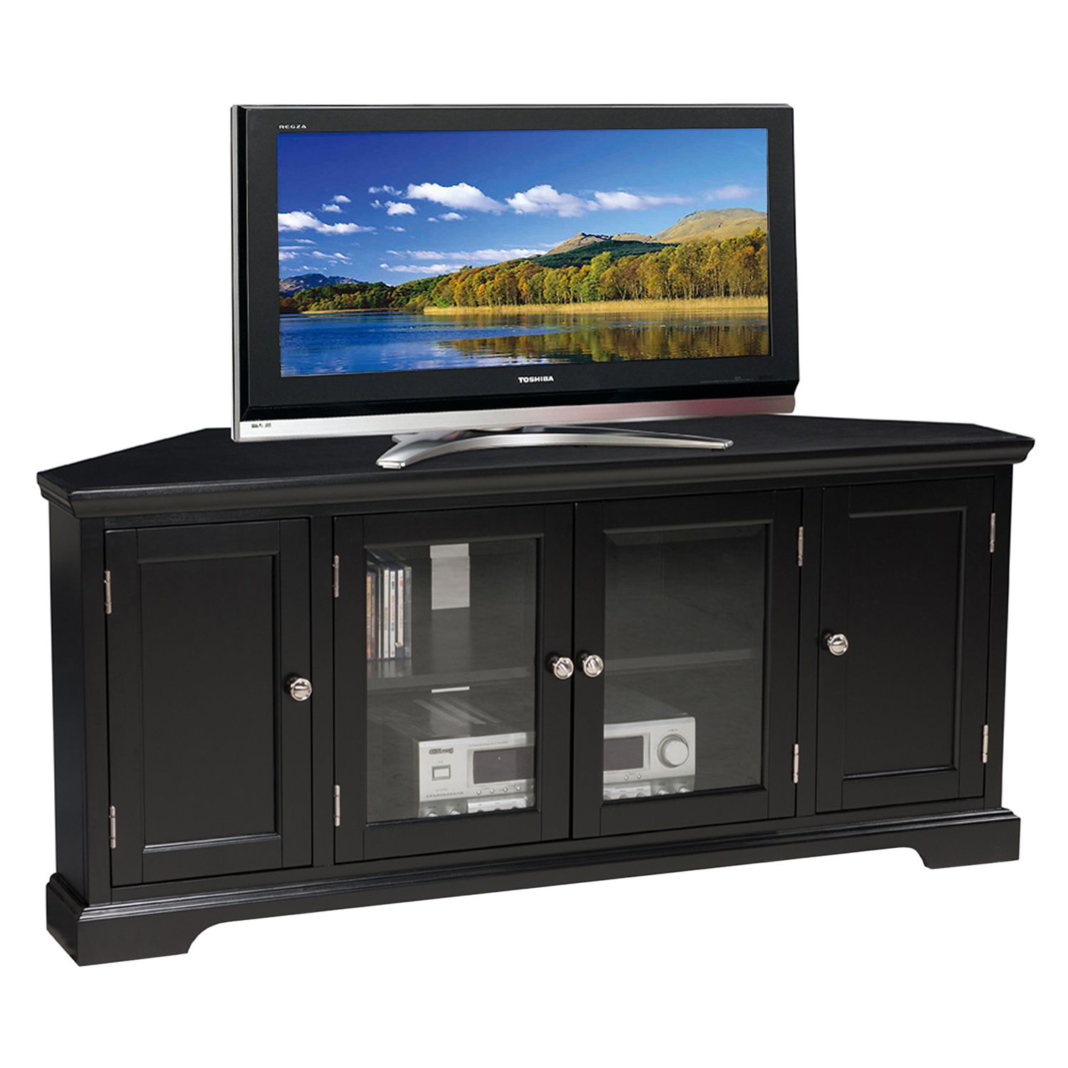 Image for Leick Furniture Black Finish 4-Door Corner TV Stand at Kohl's.