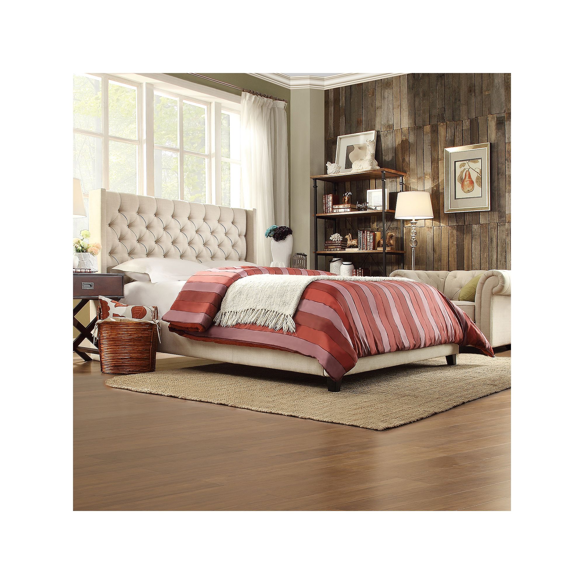 HomeVance Stanford Heights Tufted Wingback Bed, Beige