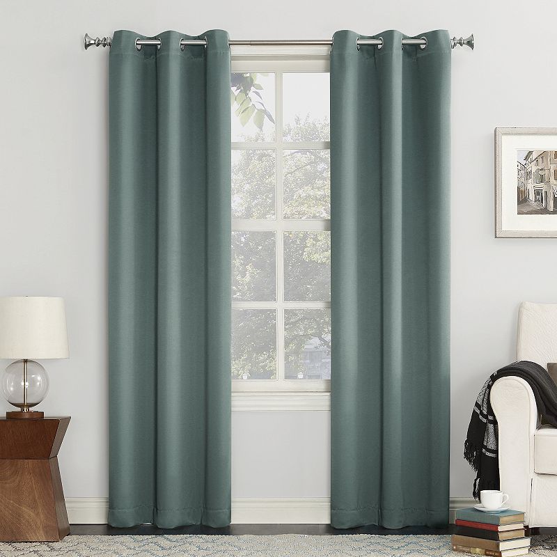 54"x84" Sun Zero Blackout Kenneth Energy Saving Grommet Curtain Panel Mineral Blue: Modern Solid Curtain Panels