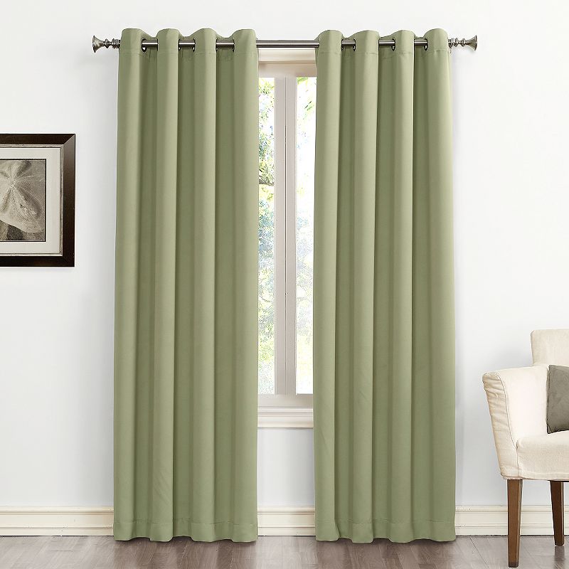 54"x108" sun zero blackout kenneth energy saving grommet curtain panel green: modern solid indoor curtain panels