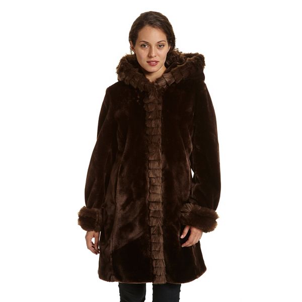 Women S Excelled Hooded Faux Fur Jacket, 3 4 Length Faux Fur Coat