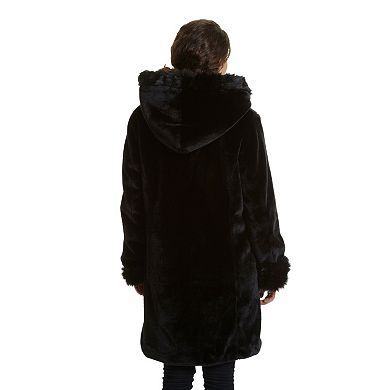 Plus Size Excelled Hooded Faux-Fur Jacket