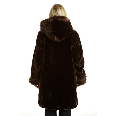 Plus Size Excelled Hooded Faux-Fur Jacket