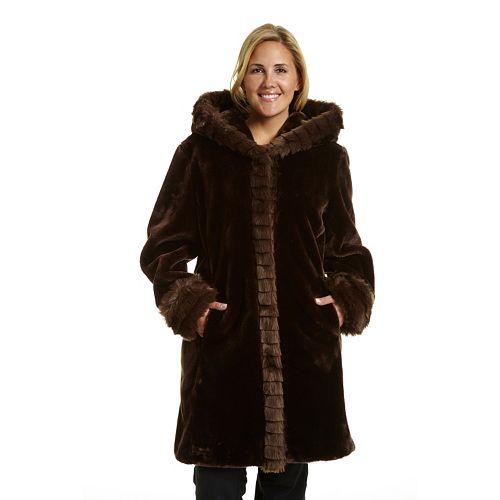 Plus Size Excelled Hooded Faux-Fur Jacket