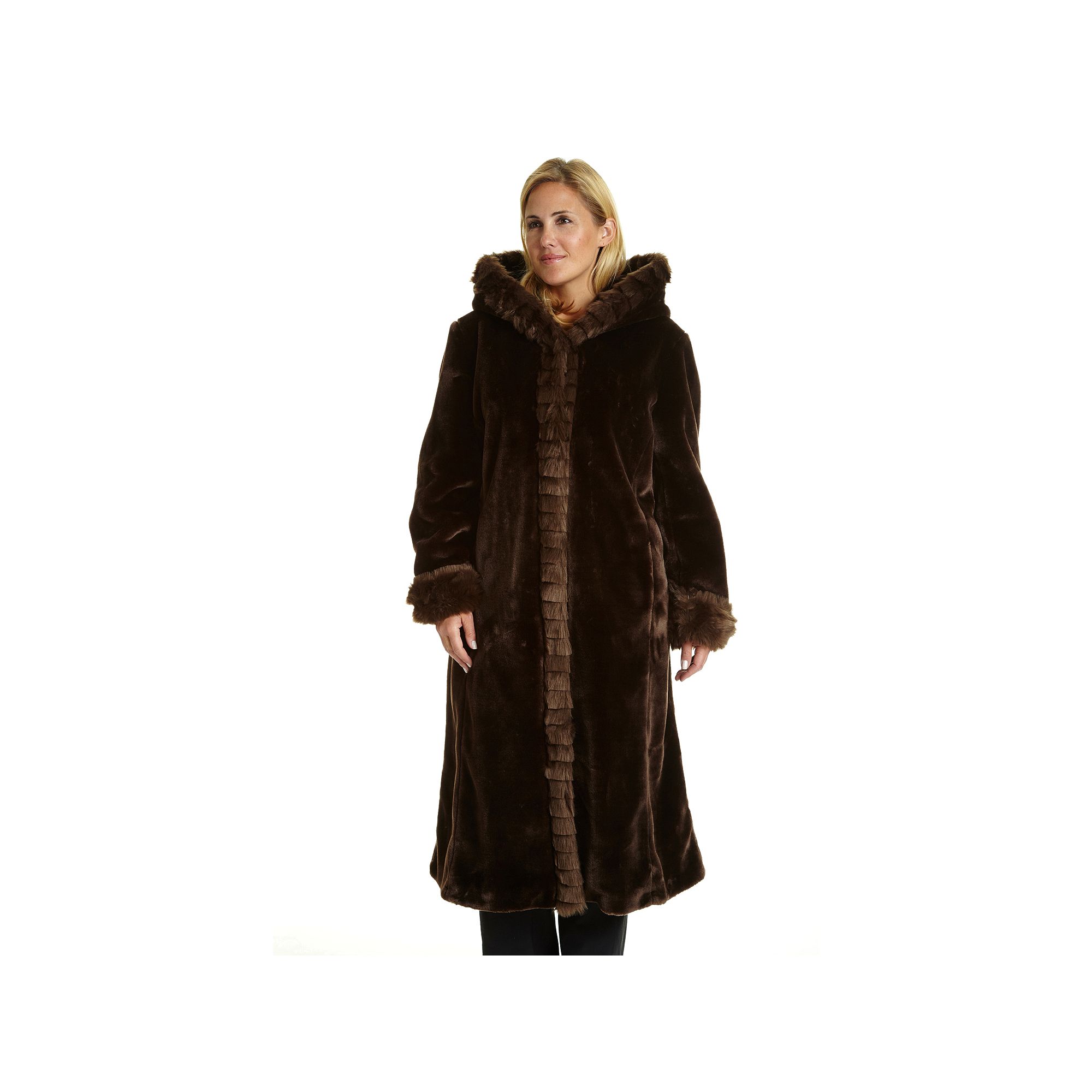 Plus Size Excelled Hooded Faux-Fur Walker Jacket, Womens, Size: 2XL, Brown