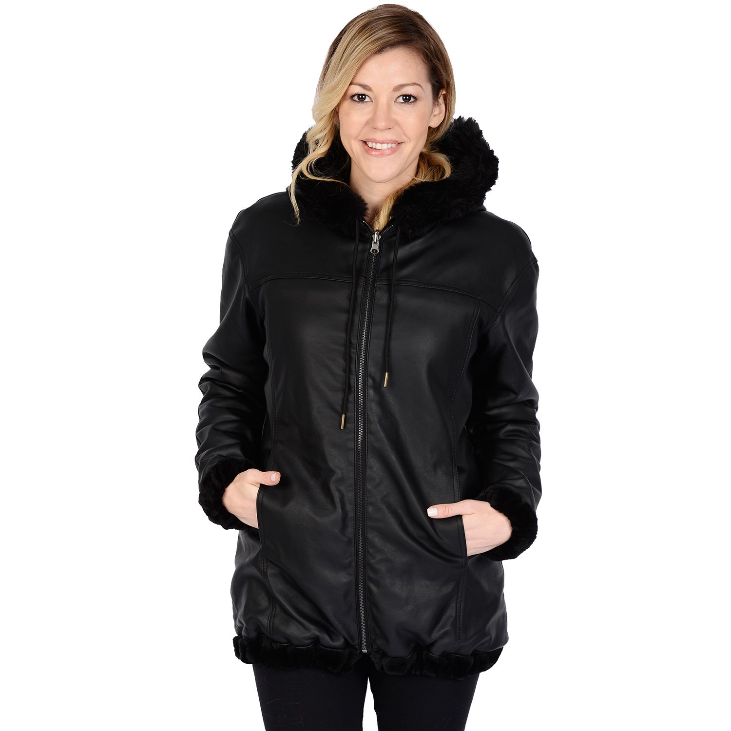 leather jacket with hoodie women's