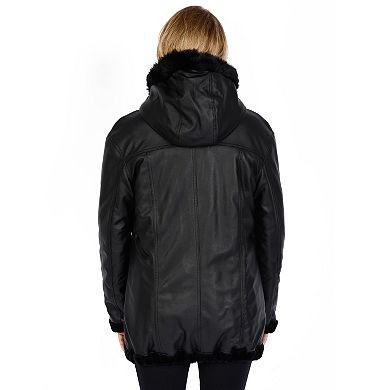 Women's Excelled Hooded Reversible Faux-Leather Jacket