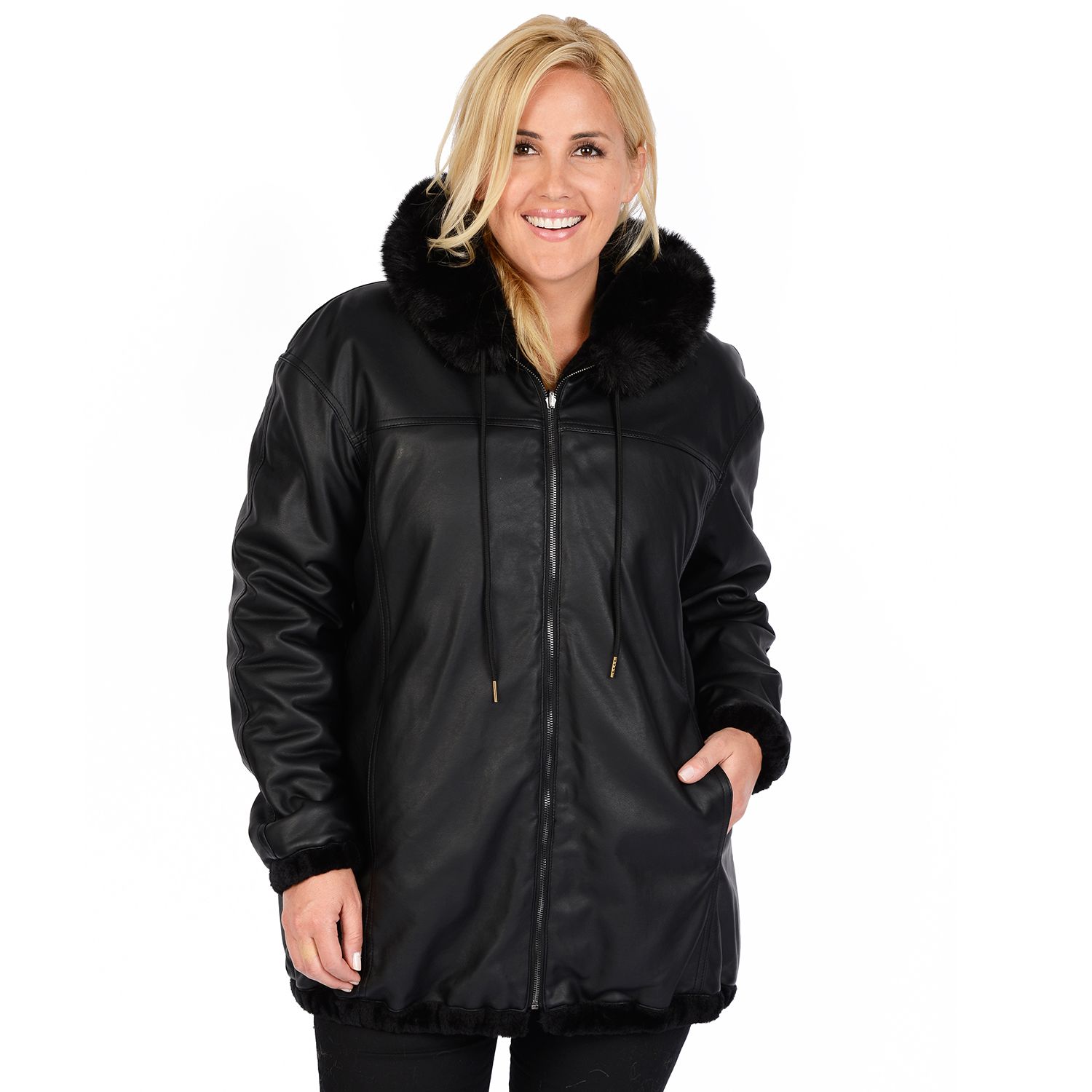 plus size leather jacket with hood