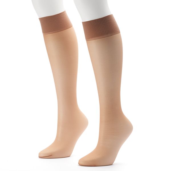 Hanes Alive Full Support Sheer Knee Highs 2-Pack Barely There ONE SIZE  Women's 