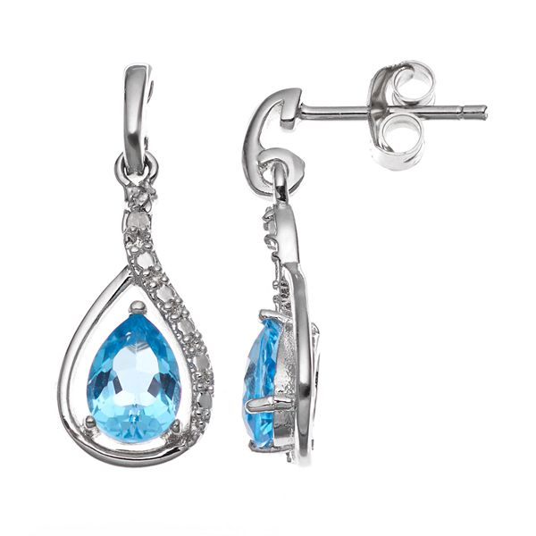 RADIANT GEM Blue Topaz Sterling Silver Teardrop Earrings