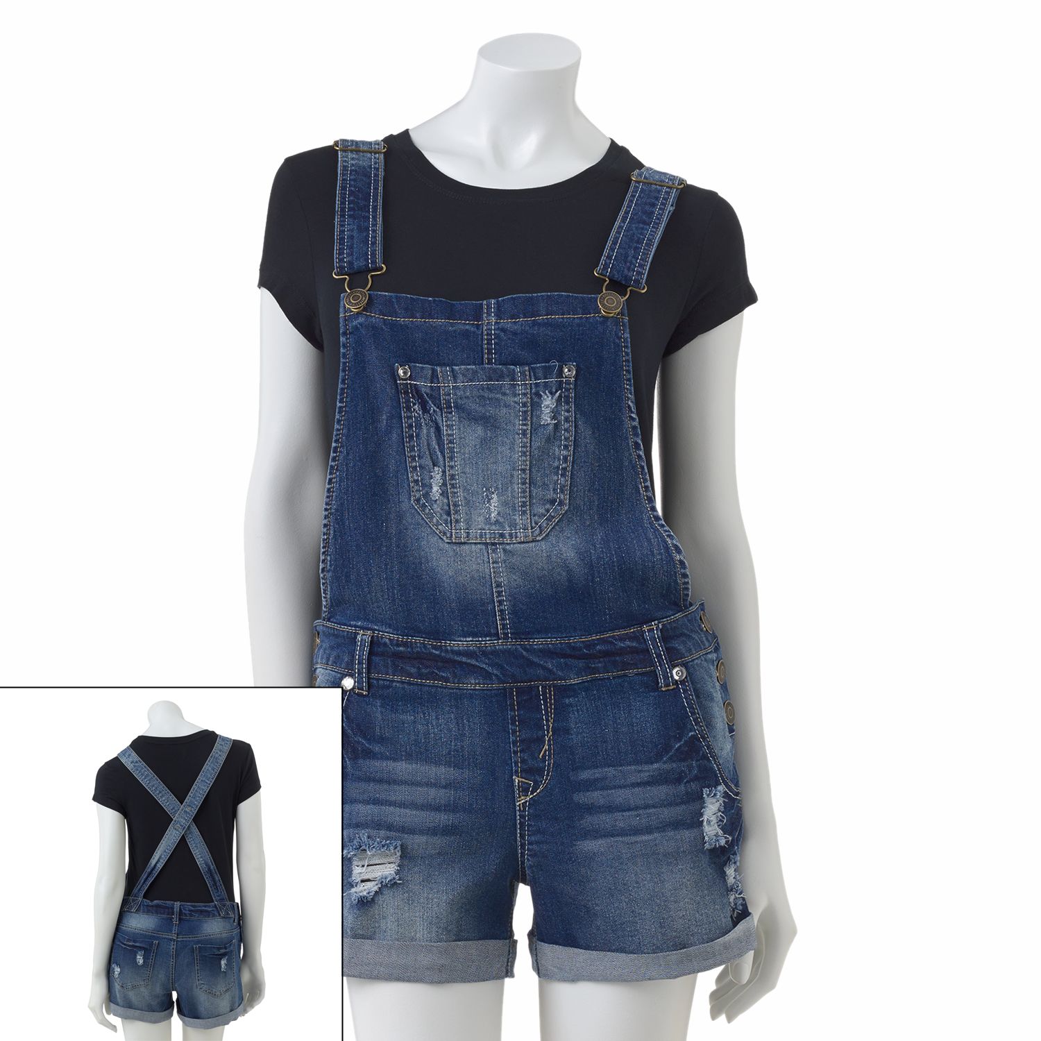 denim overall shorts for juniors