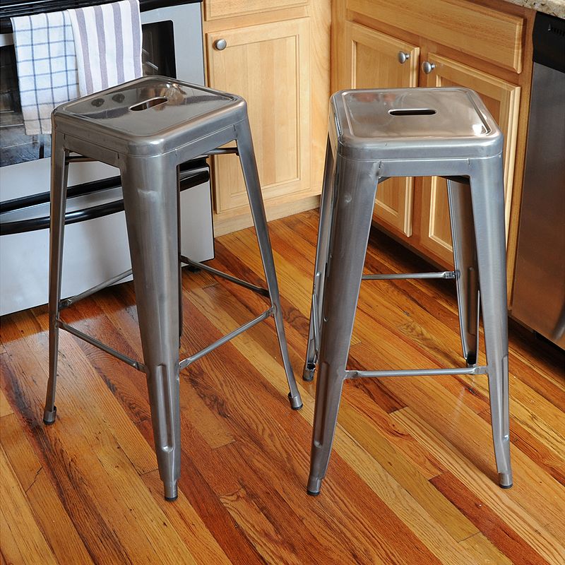 AmeriHome 2-piece Loft Metallic Bar Stool Set, Silver