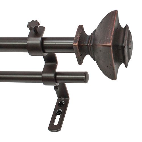 Decopolitan Distressed Square Adjustable Double Curtain Rod