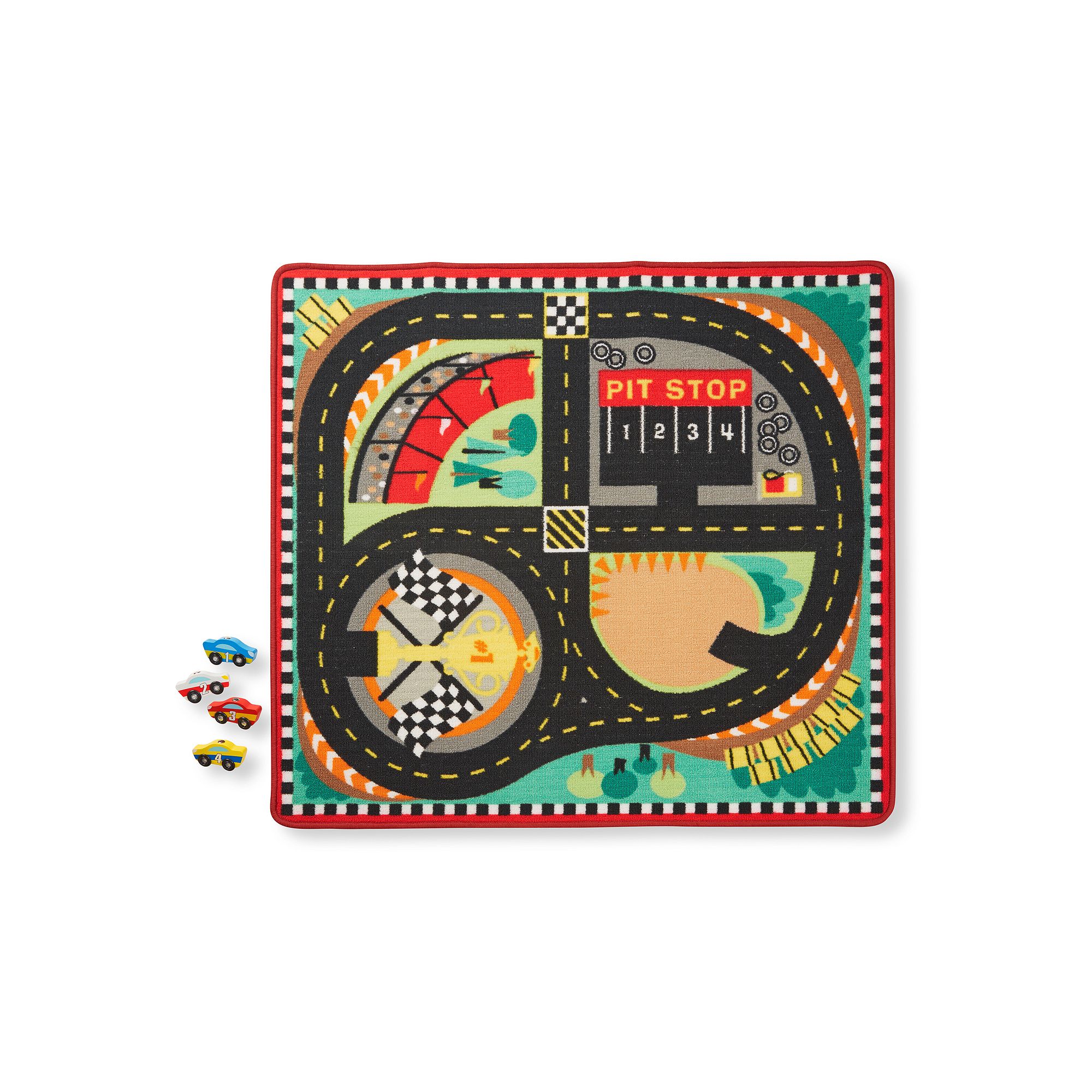 Melissa & Doug Round the Speedway Race Track Rug & Car Set, Multicolor