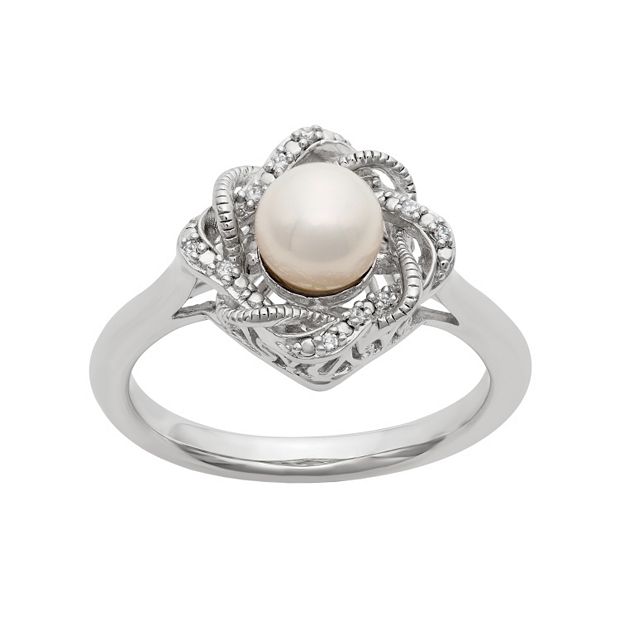 Silver Diamante & Pearl Twisted Ring in 2023