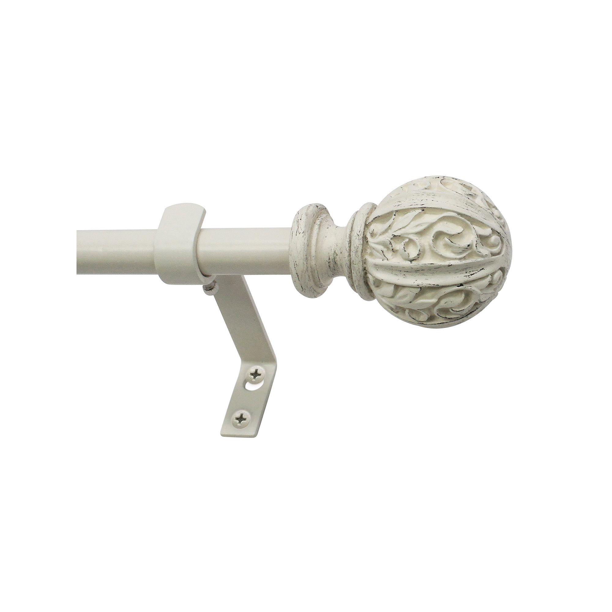Decopolitan Leaf Ball Adjustable Curtain Rod, Distressed White