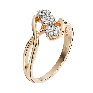 1/6 Carat T.W. Diamond 10k Gold Triple Flower Ring