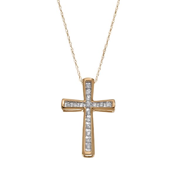 1/4 Carat T.W. Diamond 10k Gold Cross Pendant Necklace