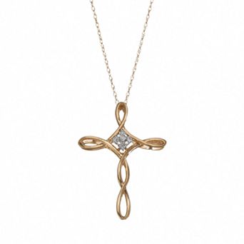 Classic Treasures Diamond Accent 10k Gold Crisscross Cross Pendant Necklace
