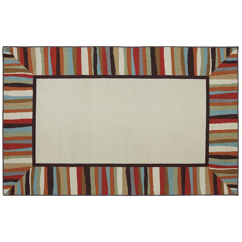 Mohawk Home Striped Border Indoor Outdoor Area Rug, Beig/Green, 5X8 Ft