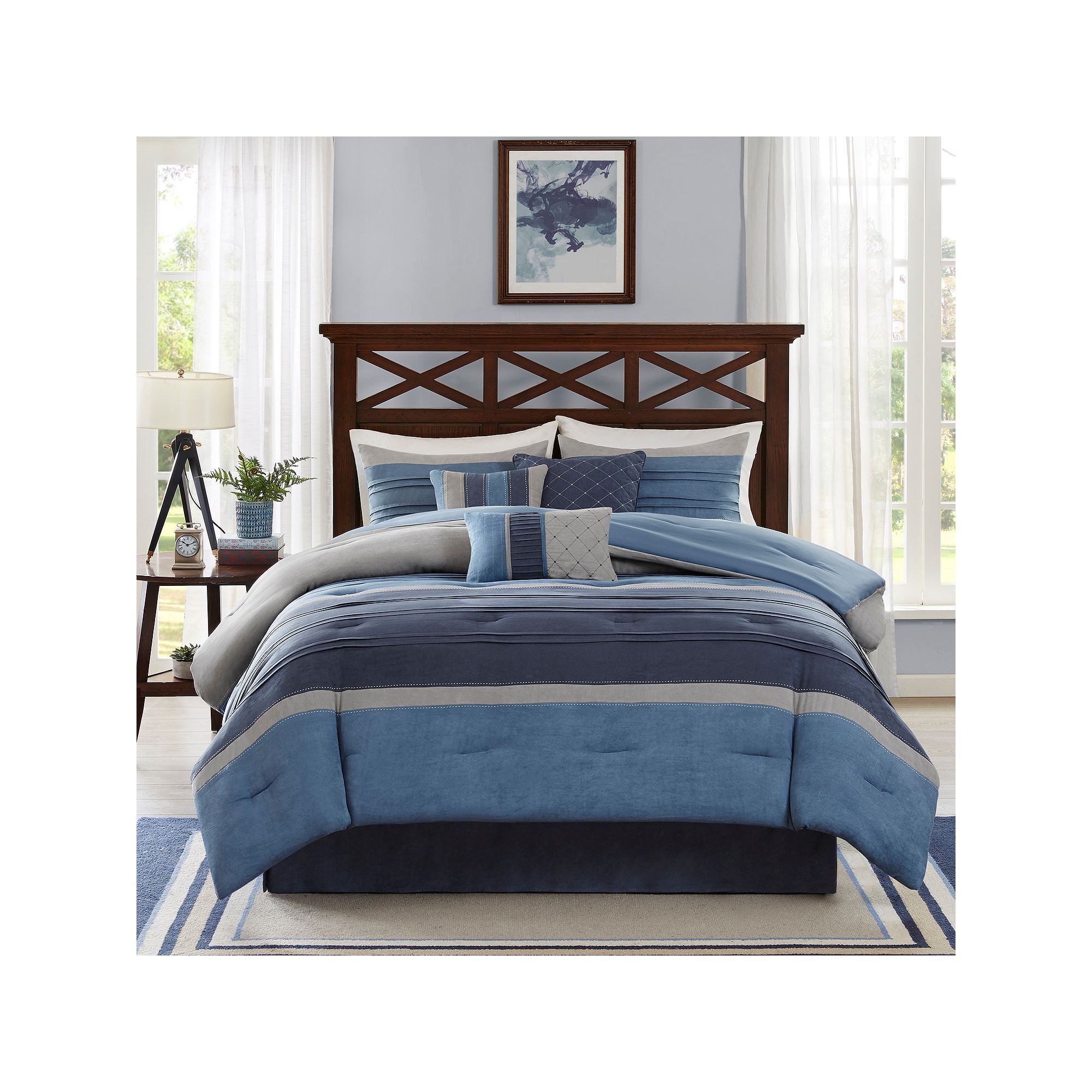 Madison Park Saban 7-Piece Microsuede Comforter Set with Throw Pillows, Mul
