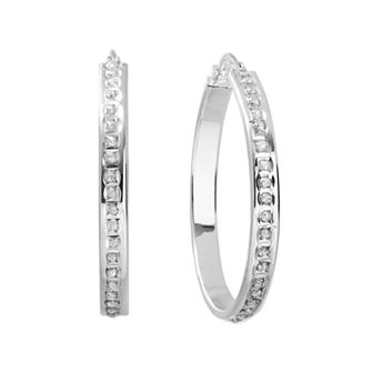 Diamond Mystique Platinum Over Silver Hoop Earrings