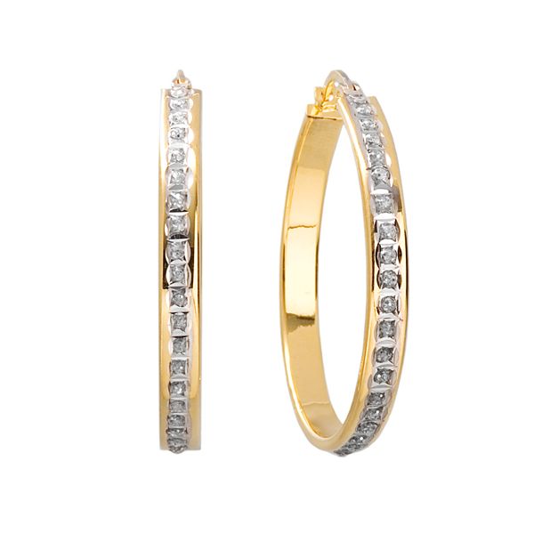 Diamond Mystique 18k Gold Over Silver Hoop Earrings