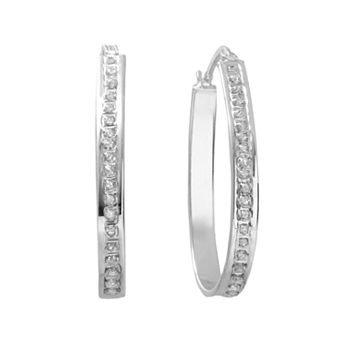 Diamond Mystique Platinum Over Silver Pear Hoop Earrings