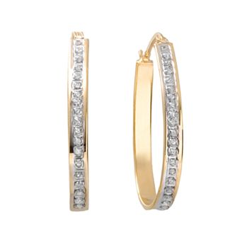 Diamond Mystique 18k Gold Over Silver Pear Hoop Earrings