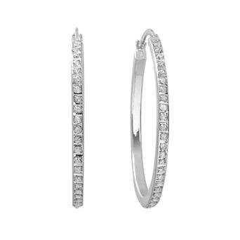 Diamond Mystique Platinum Over Silver Hoop Earrings