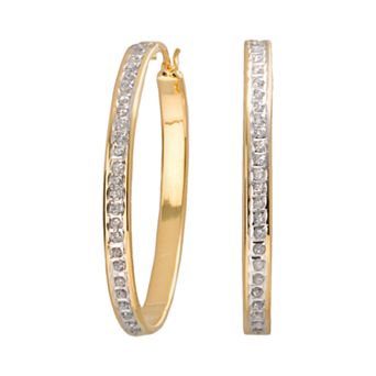 Diamond Mystique 18k Gold Over Silver Oval Hoop Earrings