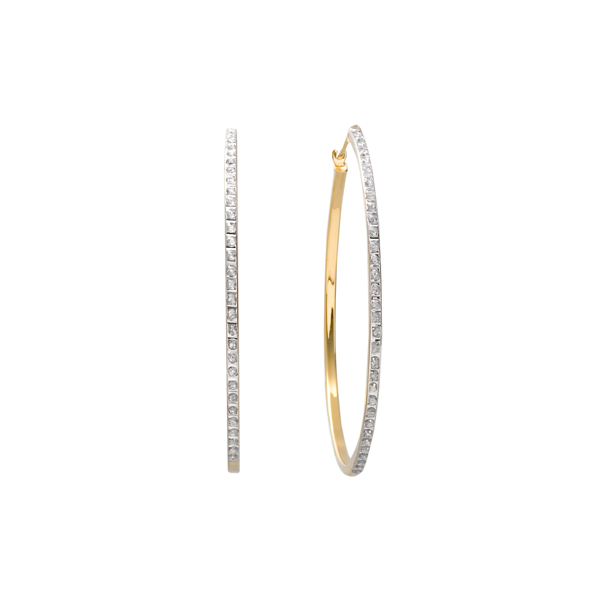 Diamond Mystique 18k Gold Over Silver Hoop Earrings, Womens, Yellow