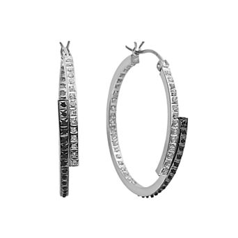 Diamond Mystique Platinum Over Silver Inside-Out Bypass Hoop Earrings