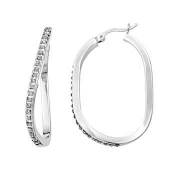 Diamond Mystique Platinum Over Silver Figure 8 Hoop Earrings