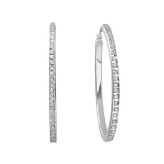 Diamond Mystique Platinum Over Silver Oval Hoop Earrings