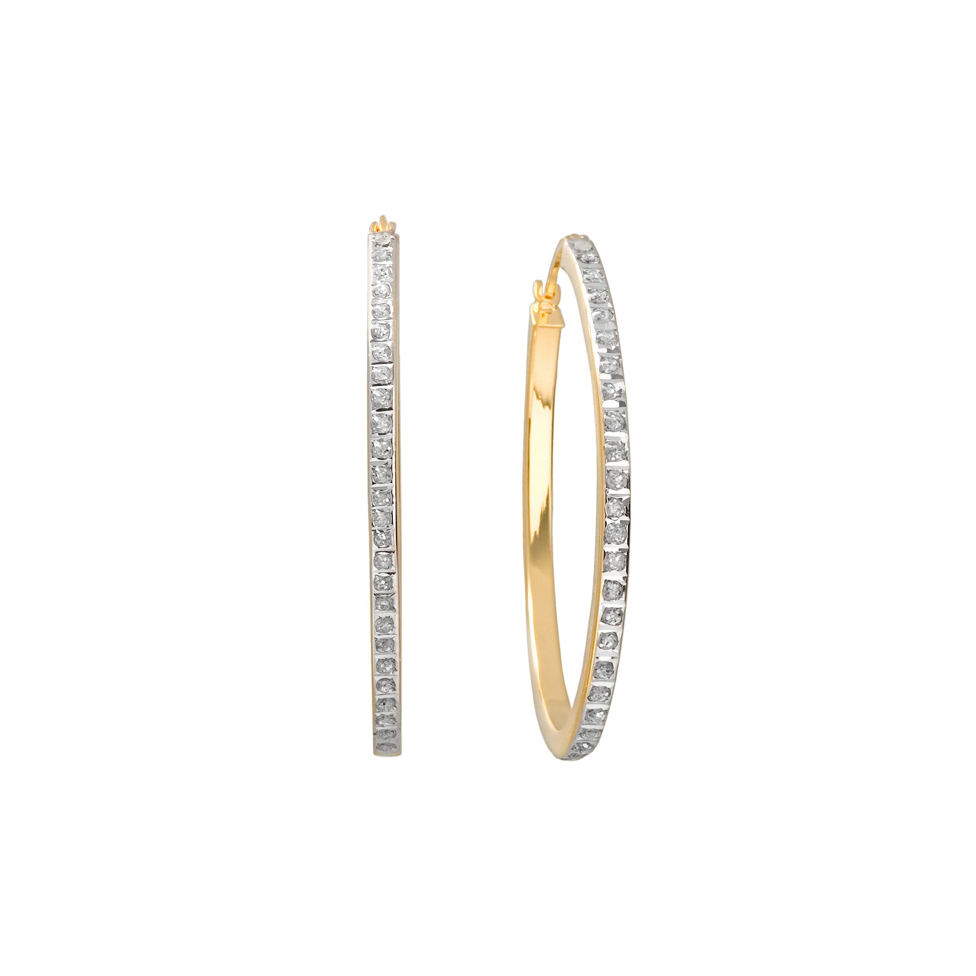 Diamond Mystique 18k Gold Over Silver Oval Hoop Earrings, Womens, Yellow
