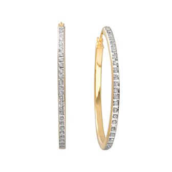 Diamond Mystique 18k Gold Over Silver Oval Hoop Earrings