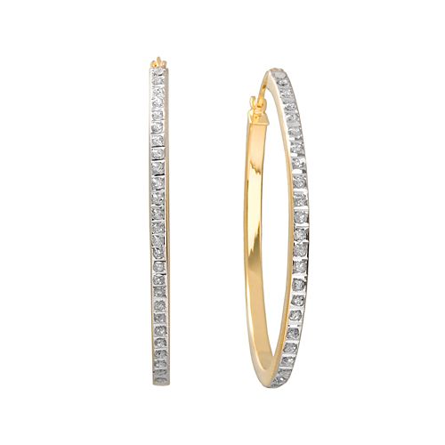 Diamond Mystique 18k Gold Over Silver Oval Hoop Earrings