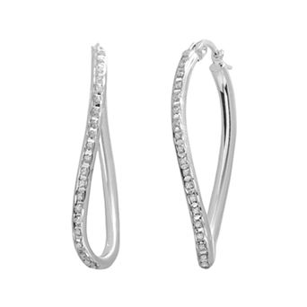 Diamond Mystique Platinum Over Silver Figure 8 Hoop Earrings